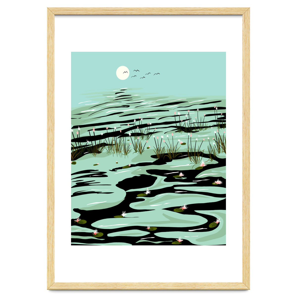 Dreamy Lake, Pastel Nature Botanical Jungle Landscape, Travel Pond Forest Plants Bohemian, Eclectic Scenic