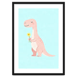 T-Rex Tyrannosaurus Dinosaur Art, Whimsical Dino with Flower, Gentle Nursery Print thumbnail