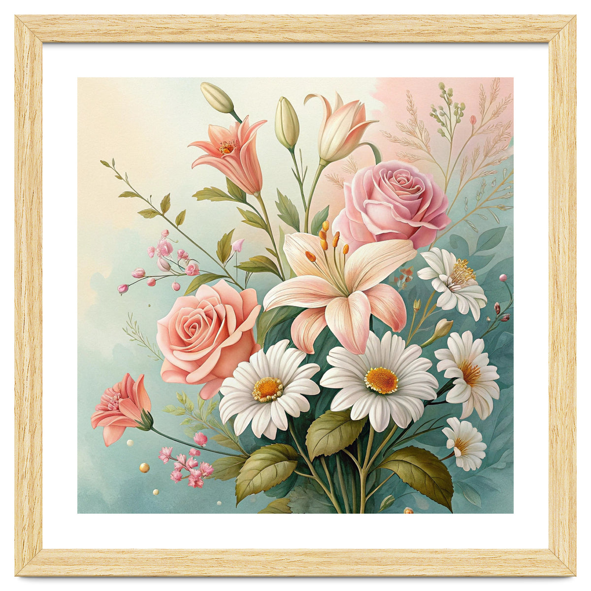 Elegant Pastel Floral Bouquet Illustration