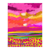 Two Suns, Pink Nature Painting Sky, Maximalist Landscape Pop Of Color Eclectic, Sunrise Sunset Meadow Boho Modern Contemporary (Print Only) thumbnail