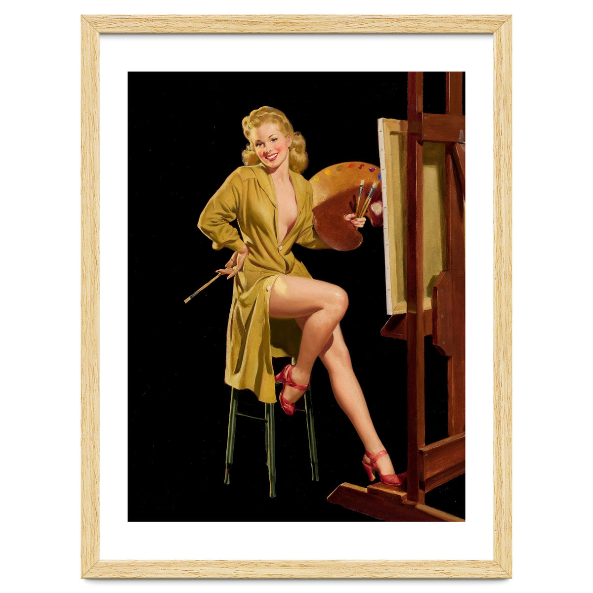 Young And Beautiful Woman Posing In Front Of The Painting Canvas