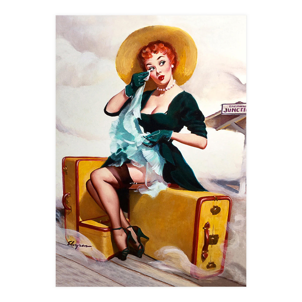 Pinup Sexy Girl Left At The Bus Station (Print Only)