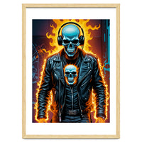 Fiery Skeleton Biker In Headphones