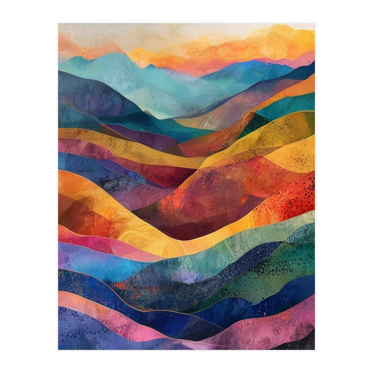 Jewel-Toned Abstract Mountain Landscape Wall Art (Print Only)