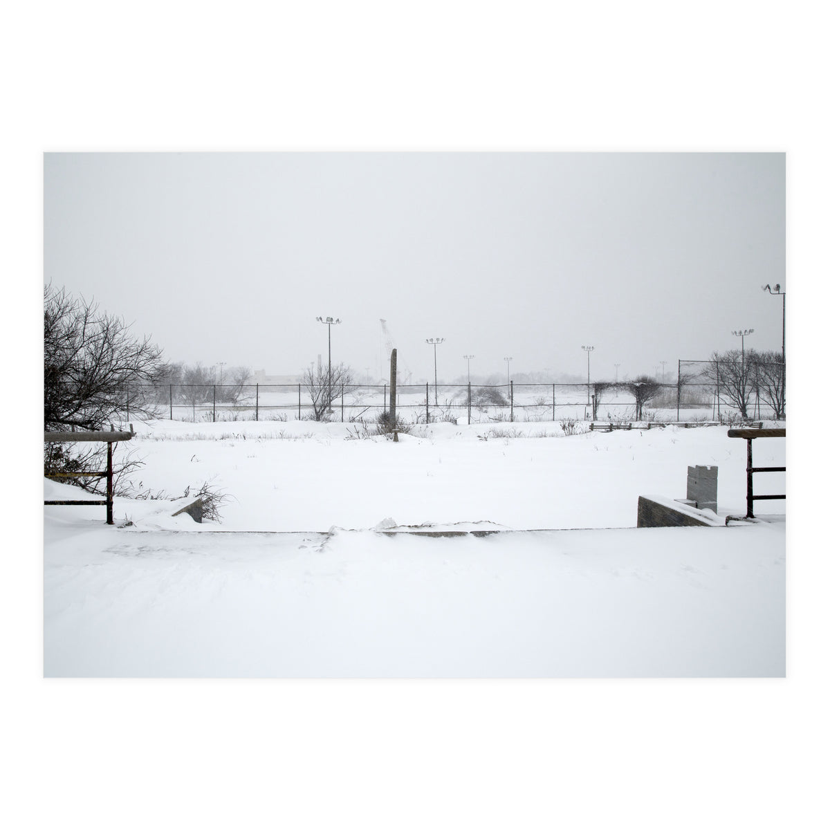 Baseball field covered in snow (Print Only)