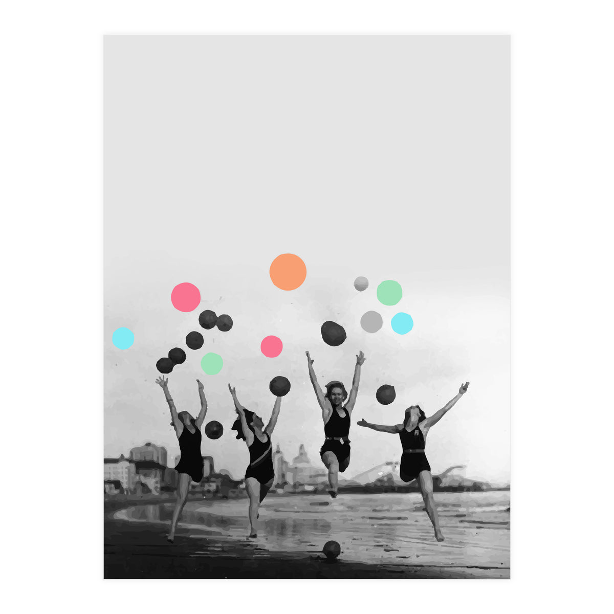 Vintage Women Black & White Photography Balloons Freedom Feminism Women's Rights Individuality (Print Only)