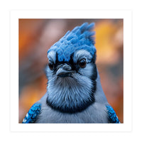 Close Up Blue Jay Bird With Detailed Feathers (Print Only)