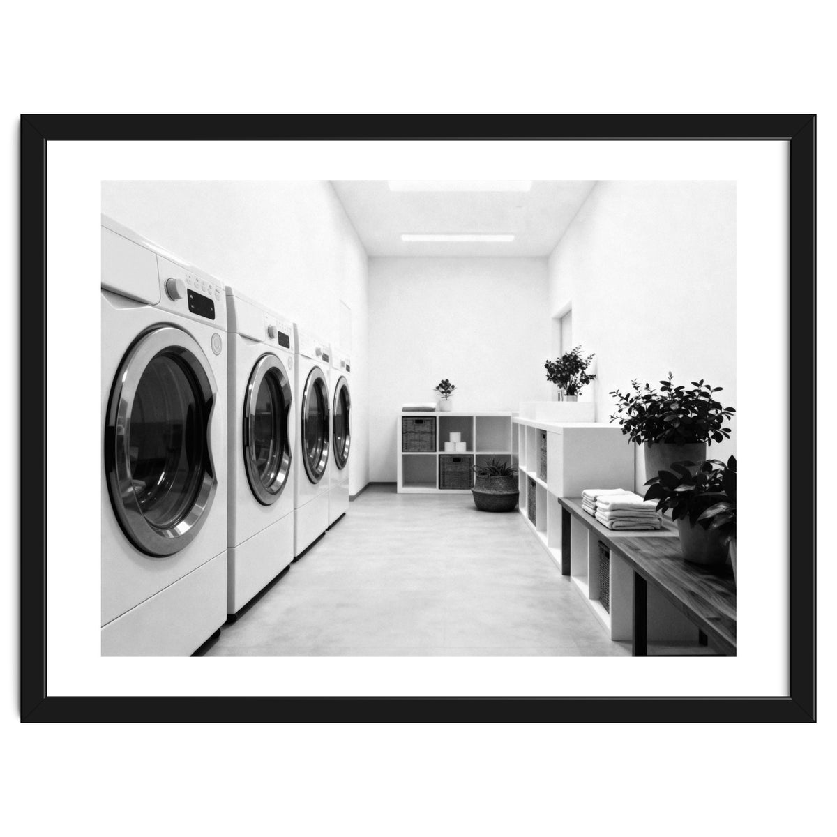 Minimalist Black and White Laundry Room Art, Washing Machine Photography