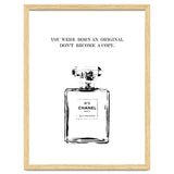 Born Original, Fashion Perfume Bottle Quote Art, Coco Chanel, Chic Decor thumbnail