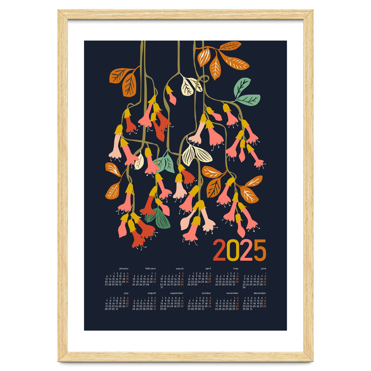 Calendar 2025 fuchsia flower