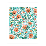 Tangerine Dreams, Orange & Mint Botanical Jungle Watercolor Painting, Colorful Plants Floral Summer (Print Only) thumbnail