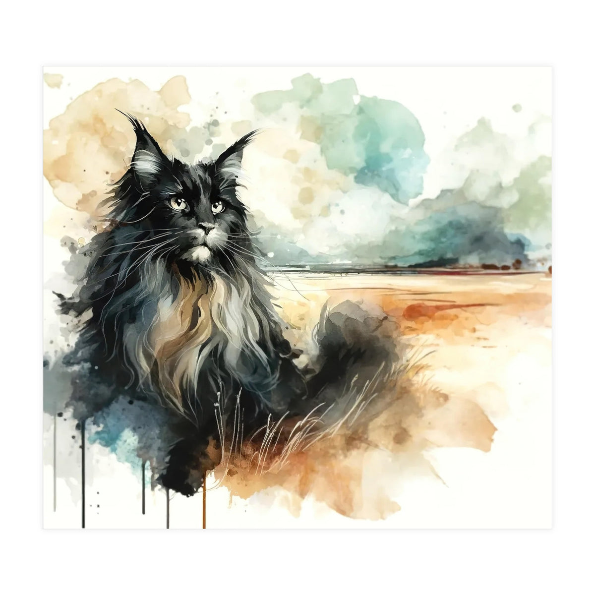 Majestic Cat In Coastal Landscape (Print Only)