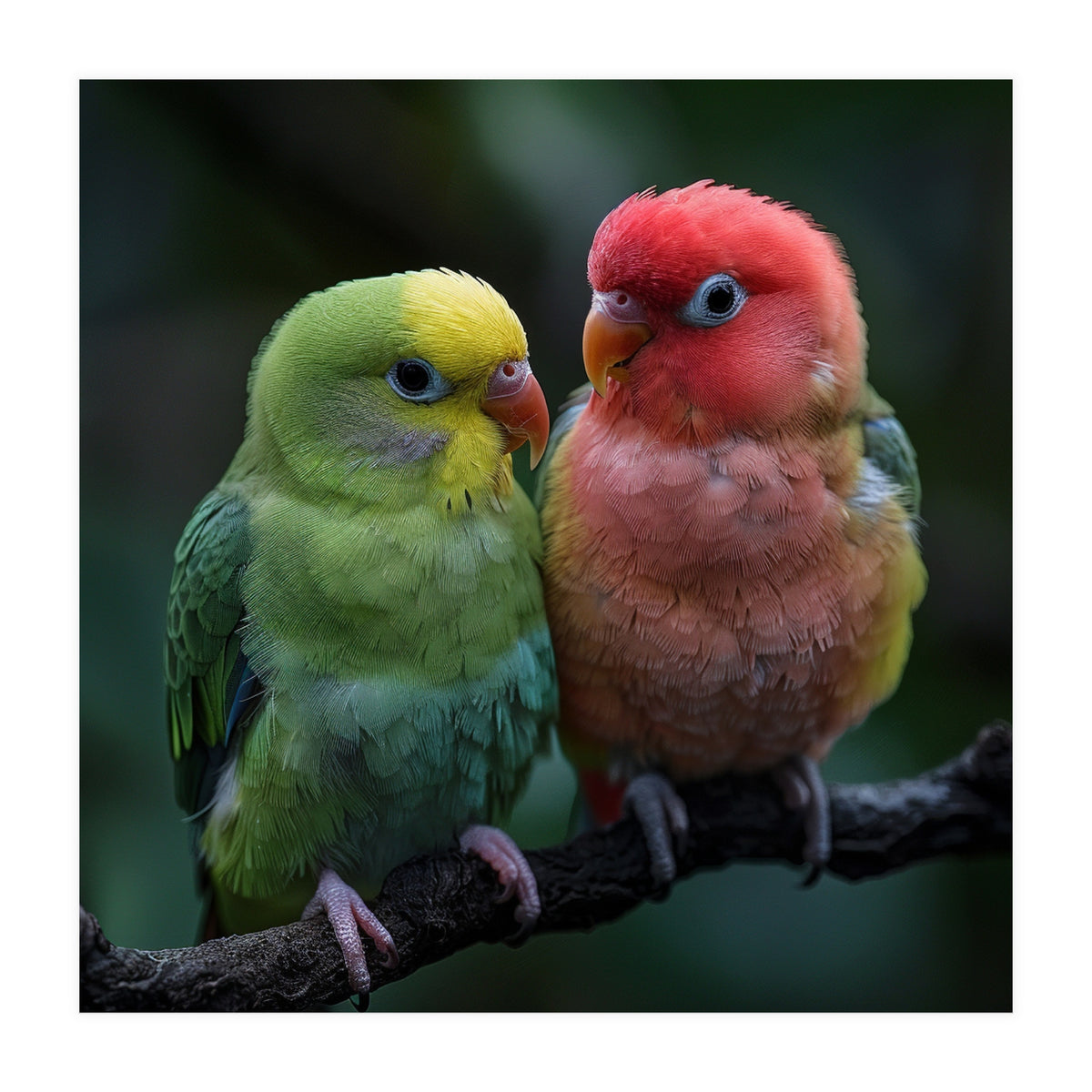 Two Lovebirds Sitting Together On A Branch (Print Only)
