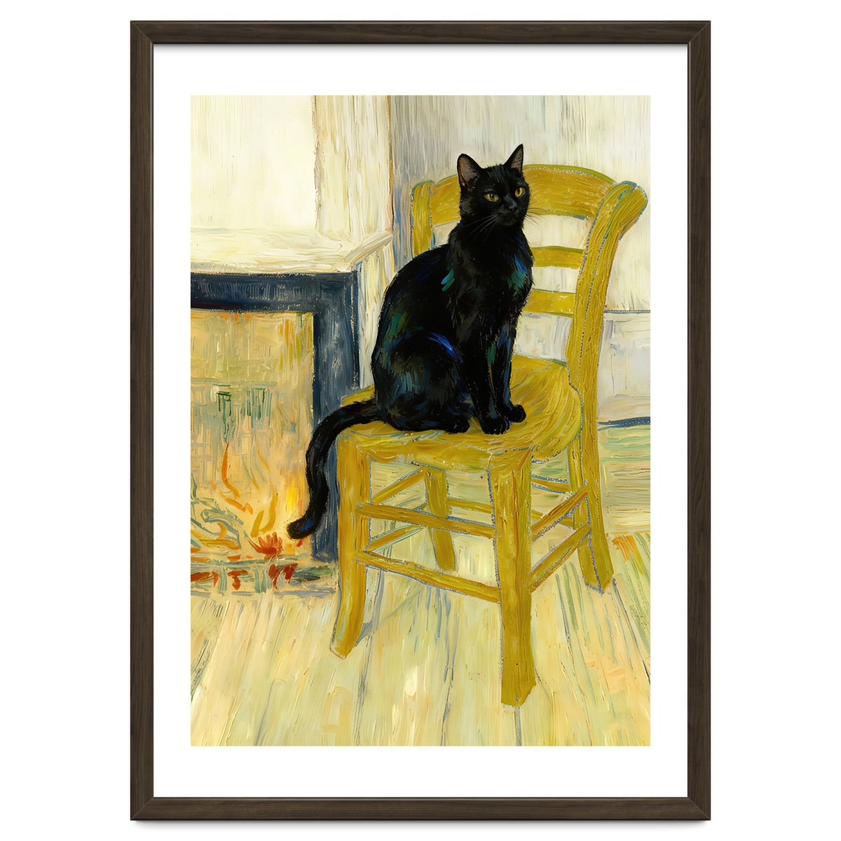 Black Cat on the Yellow Chair, Cozy Van Gogh Vintage Style, Cat at Eternity’s Gate