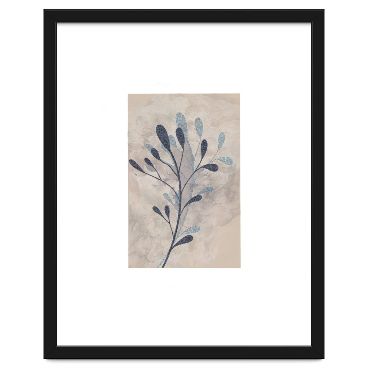 Leaf Beige and Blue Art Print