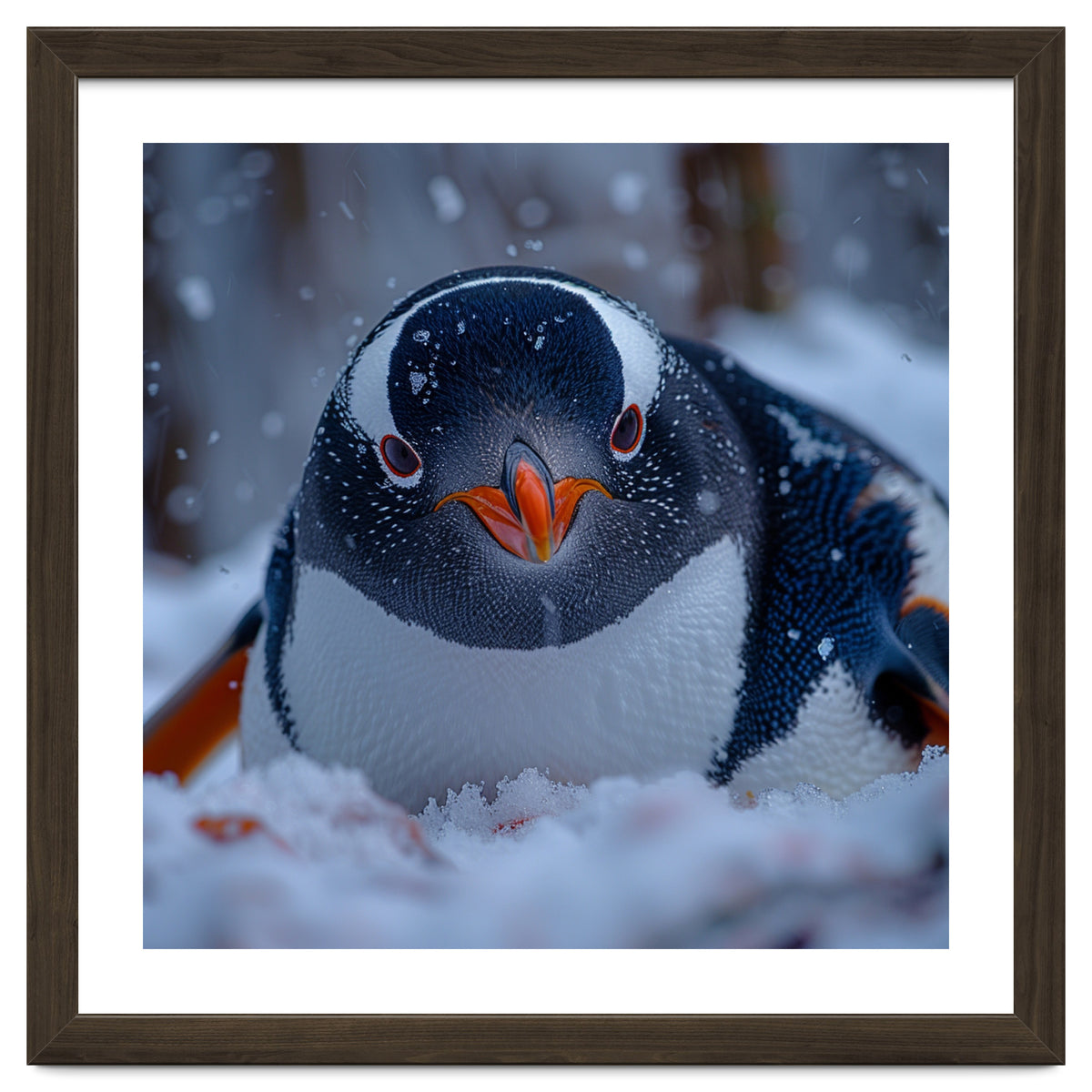 Close Up Gentoo Penguin In Snowy Landscape