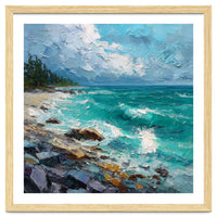 Coastal Turquoise Shoreline with Crashing Ocean Waves