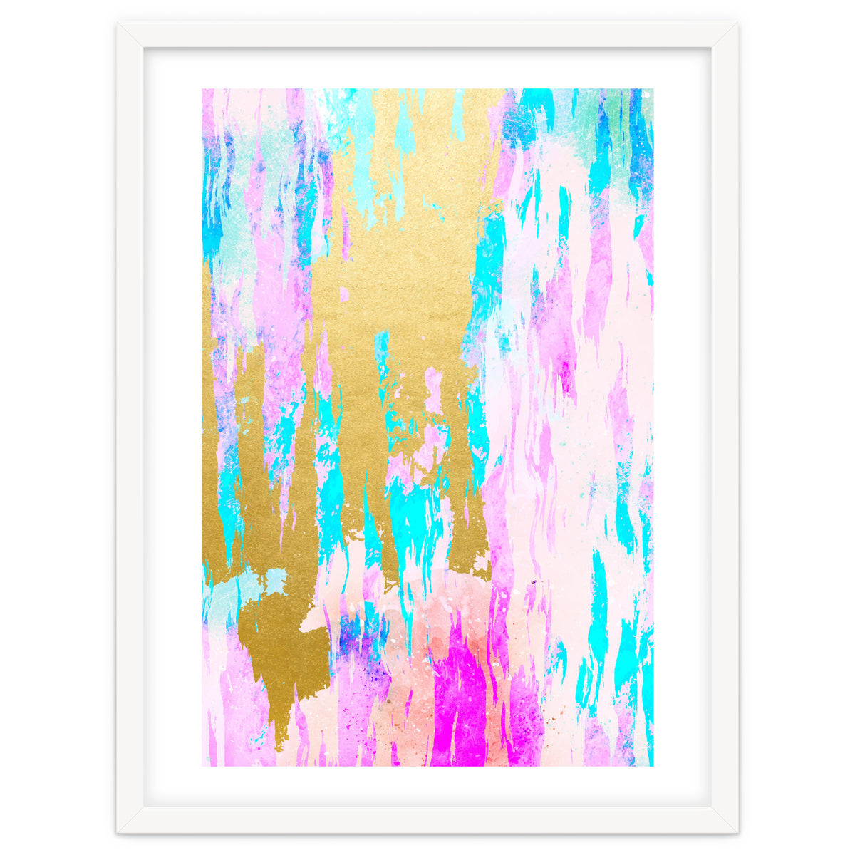Meraki, Abstract Gold Painting, Colorful Graphic Design, Golden Pink Blue Eclectic Luxe Illustration