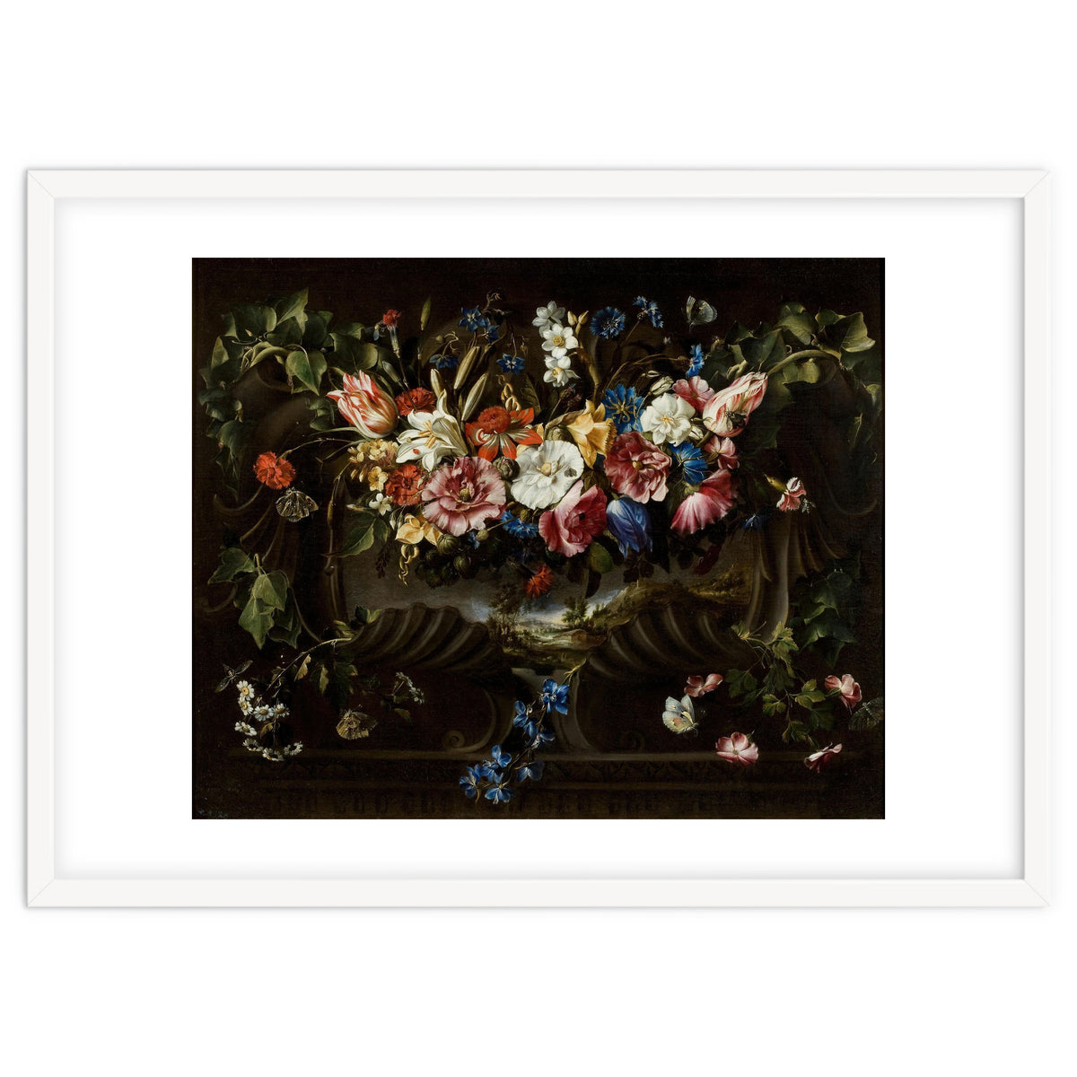 Juan de Arellano / 'Garland of Flowers with Landscape', 1652, Spanish School.