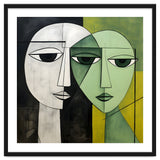 DYNAMIC FUSION, Two abstract heads converge - vibrant green tones intertwine with cool grey hues, a dance of contrast and connection. thumbnail