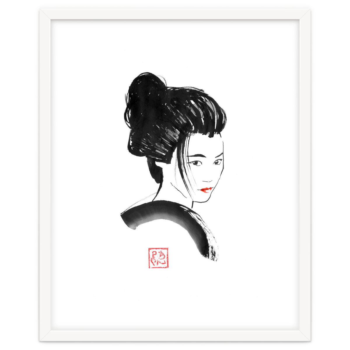 Geisha Face Red Lips