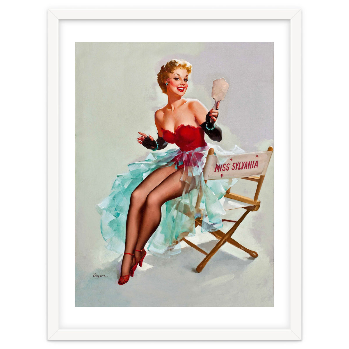 Sexy Pinup Actress Posing With a Mirror