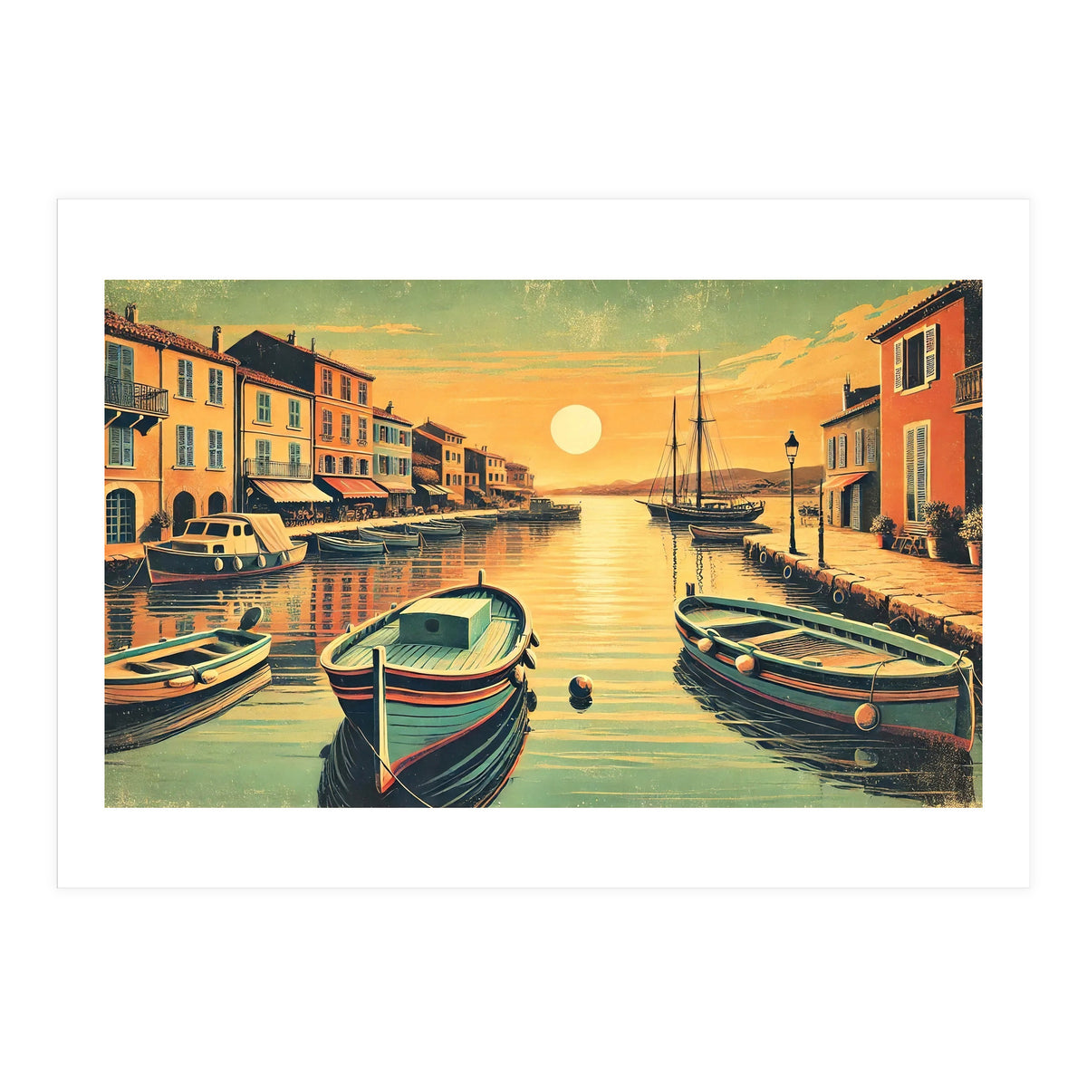 Vintage Harbor Sunset Poster (Print Only)