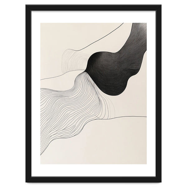 Abstract Black And White Organic Flowing Lines Art