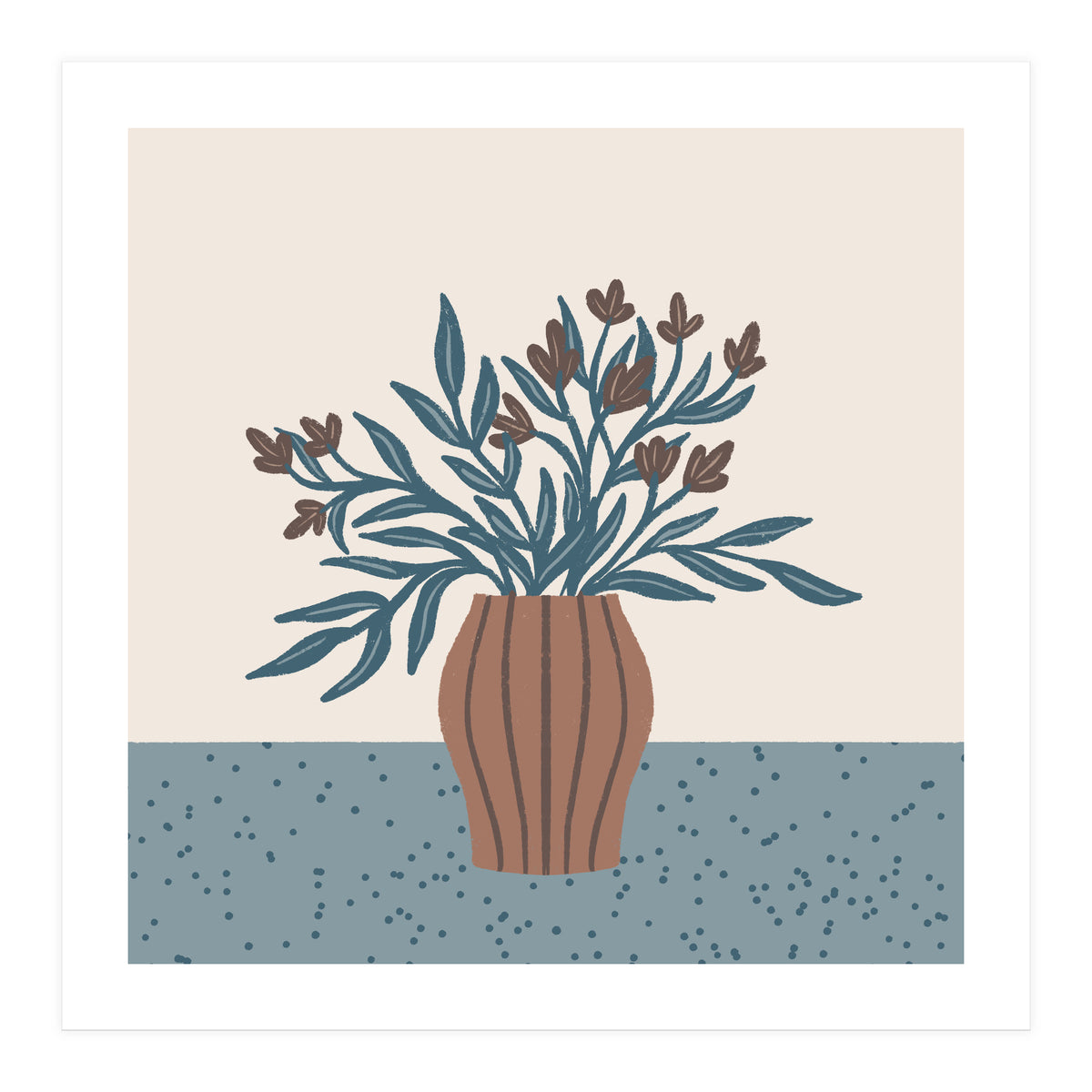 Brown Flowers in a Vase – Minimalist Floral Still Life (Print Only)
