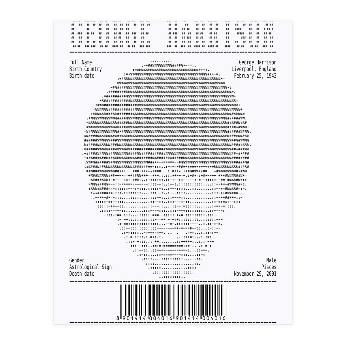 Receipt Art George Harrison (Print Only)