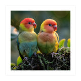 Lovebirds Couple Perched On Mossy Branch Sunlight (Print Only) thumbnail