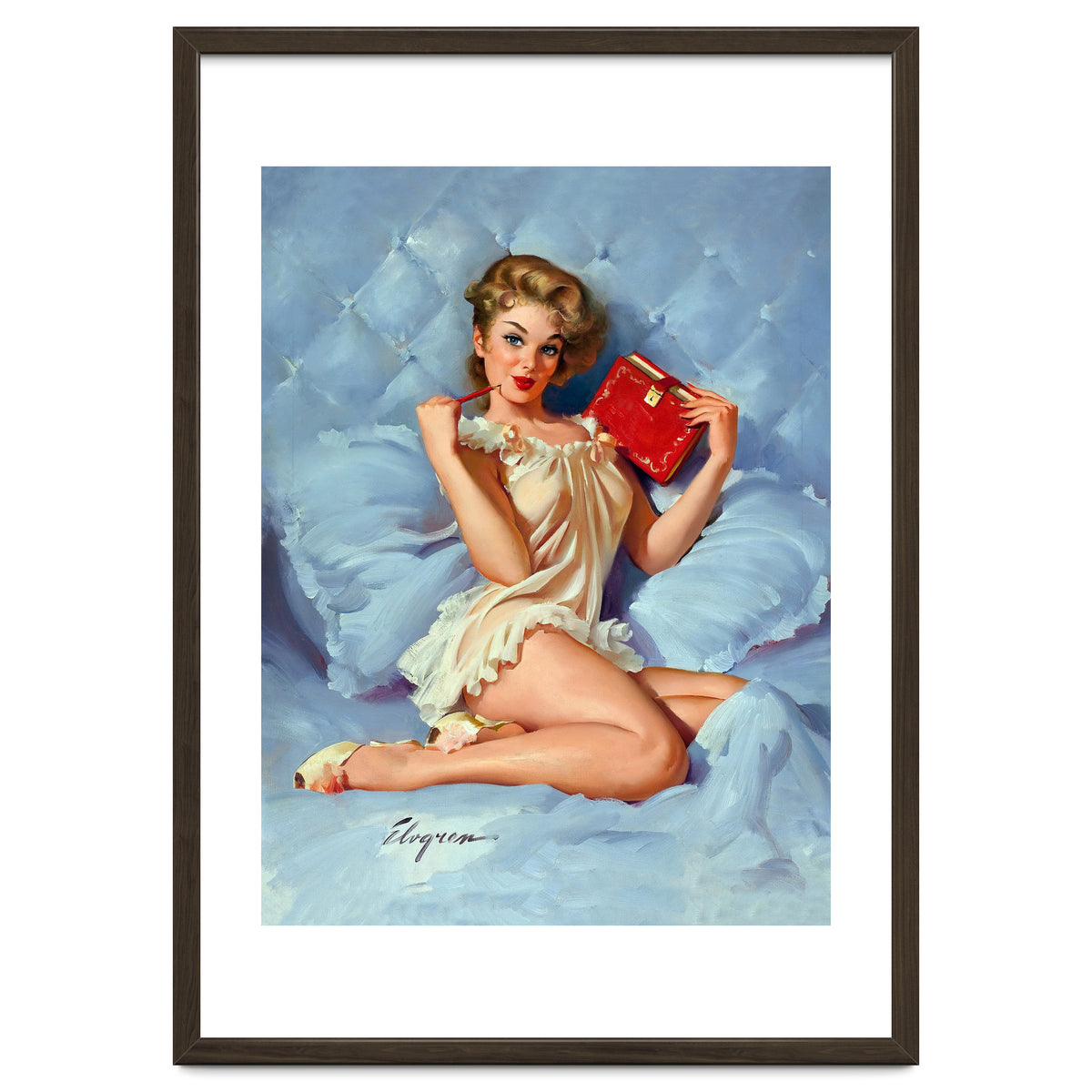Pinup Sexy Girl Posing With Her Red Book
