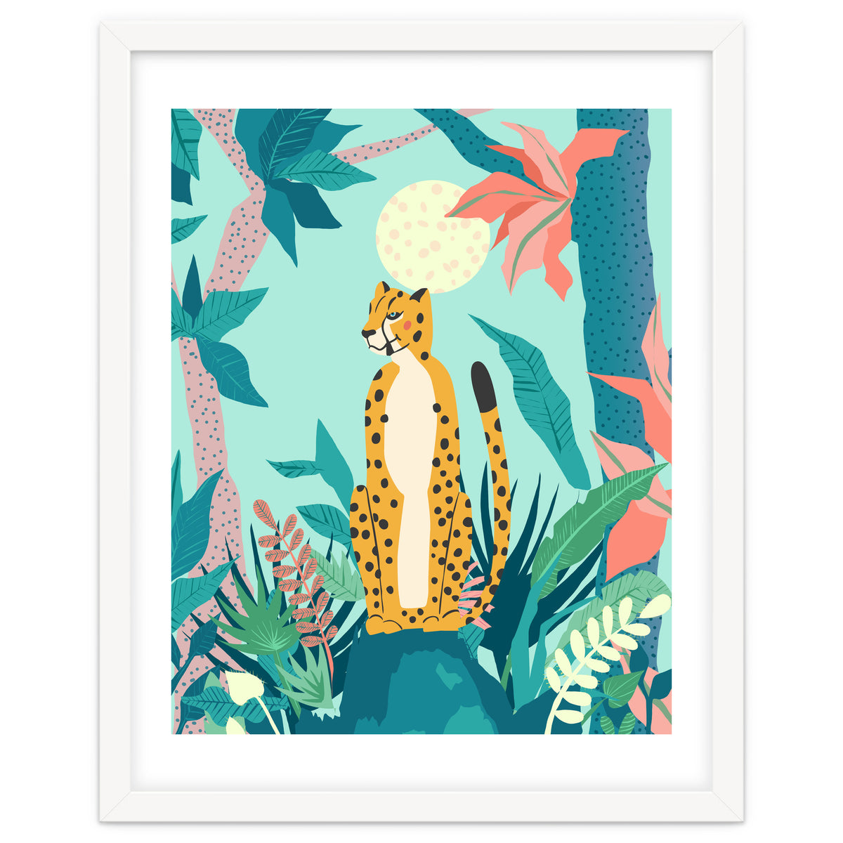 Leopard Forest, Pastel Tropical Jungle Nature Botanical, Moon Eclectic Colorful Wild Animals Boho