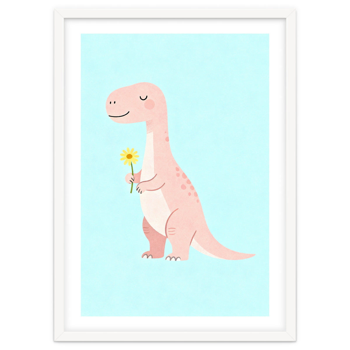 T-Rex Tyrannosaurus Dinosaur Art, Whimsical Dino with Flower, Gentle Nursery Print
