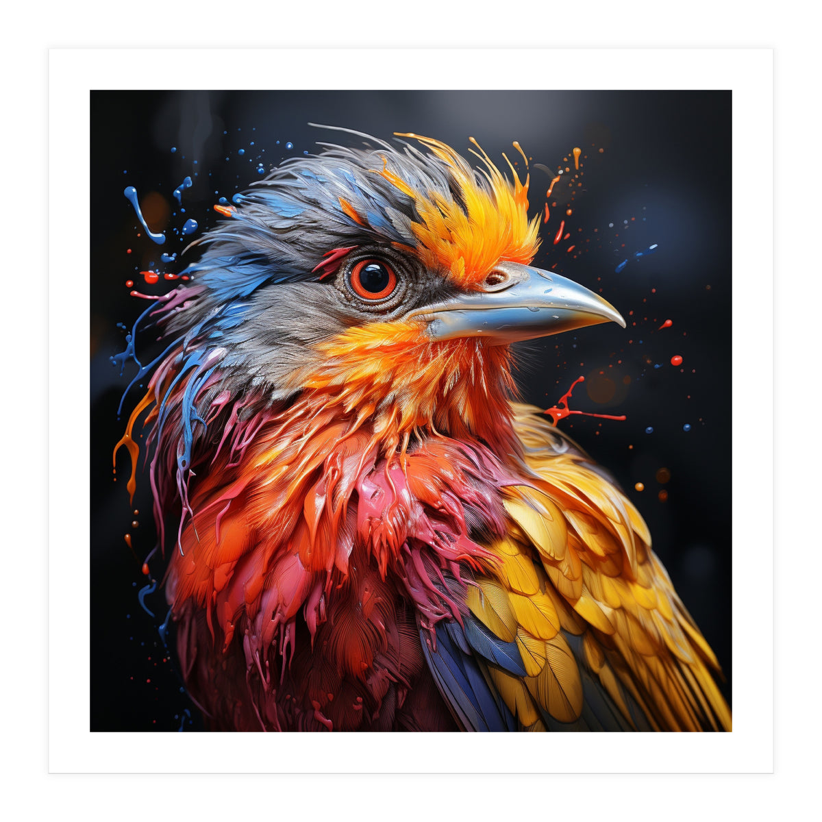 Vibrant Bird With Colorful Splatter Paint  (Print Only)