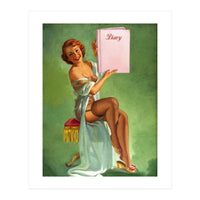 Pinup Girl Posing With Her Big Diary Book (Print Only)