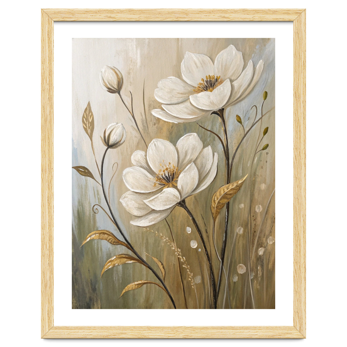 Elegant White Anemone Floral Oil Painting