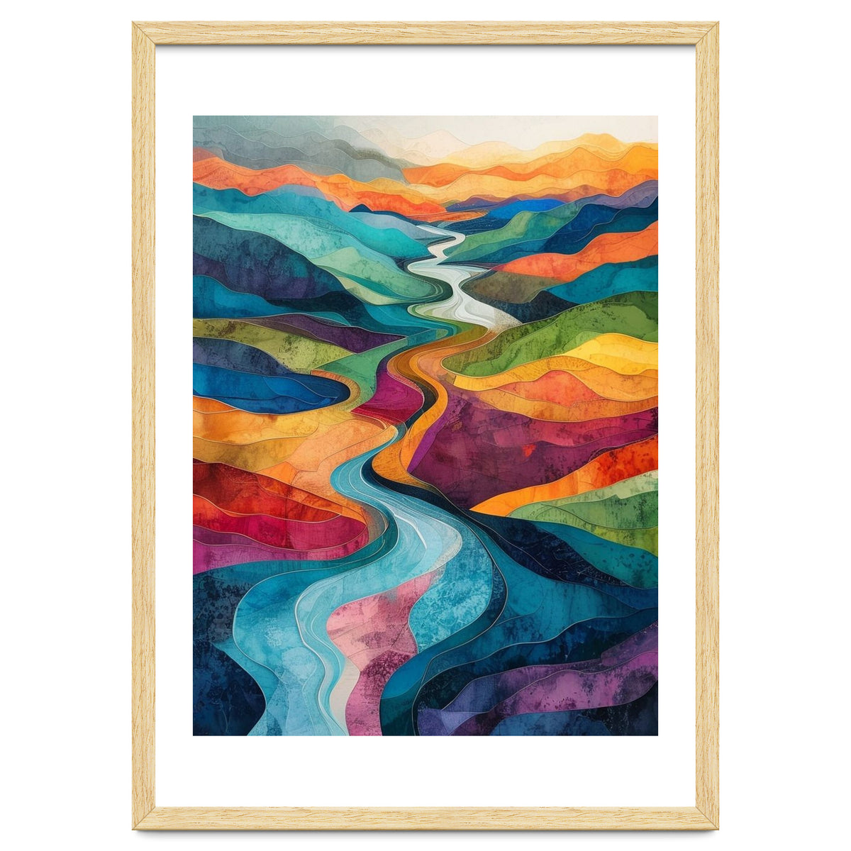 Colorful Abstract River Valley Landscape Art