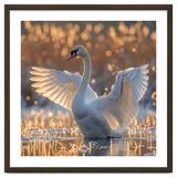 Swan Spreading Wings In Water Sunlight thumbnail