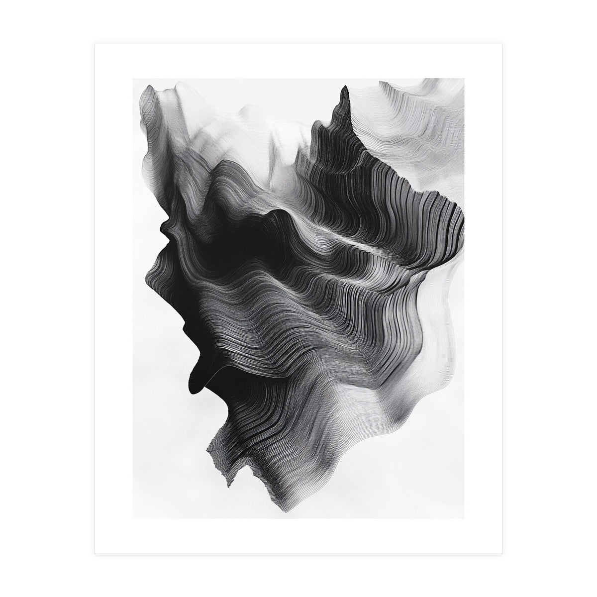 Abstract Black And White Wavy Lines Forming Organic Shapes (Print Only)