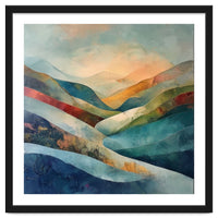 Abstract Mountain Landscape Painting with Textured Rolling Hills