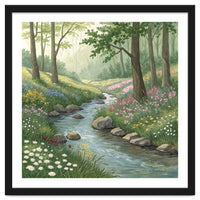 Vibrant Forest Stream Watercolor Painting