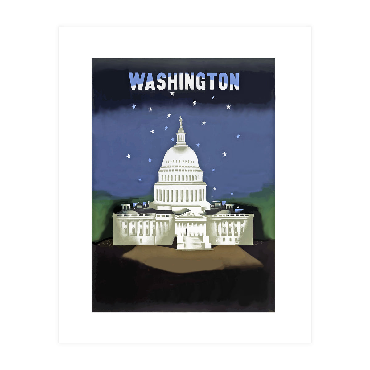 Washington, White House at Night (Print Only)