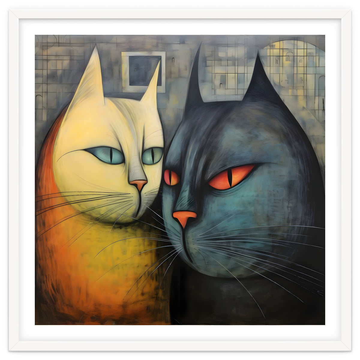 FURRY FRIENDS: GOLDIE AND CHARCOAL, lively duo of animated cats – green eyes, orange eyes. Whiskers charm.