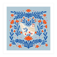 Blooming Chicken Blue And Orange (Print Only)