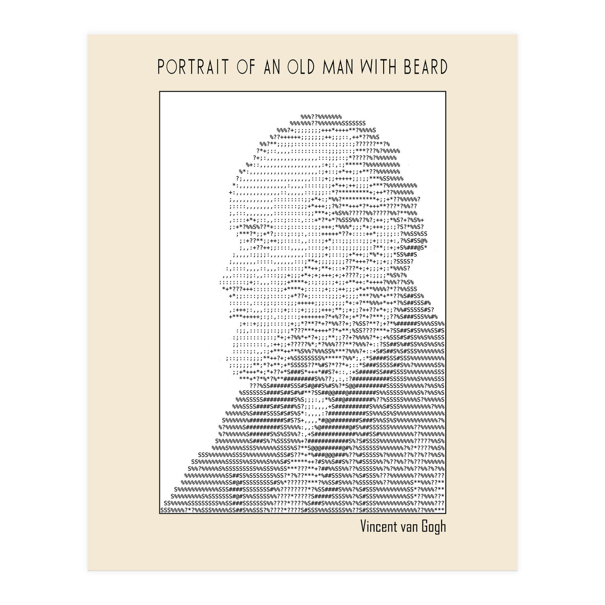 Portrait Of An Old Man With Beard – Ascii Art (vincent Van Gogh) (Print Only)