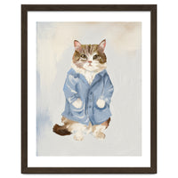 Sir James fluffy Tom cat in his blue pajamas oils
