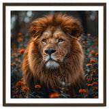 Majestic Lion Portrait In Orange Flowers thumbnail