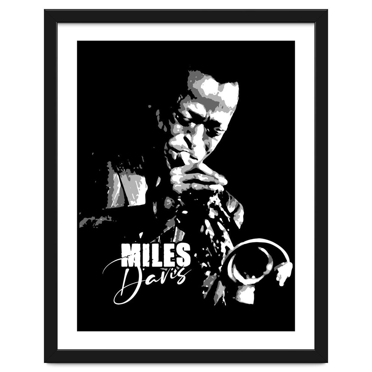 Miles Davis American Jazz Trumpeter in Grayscale