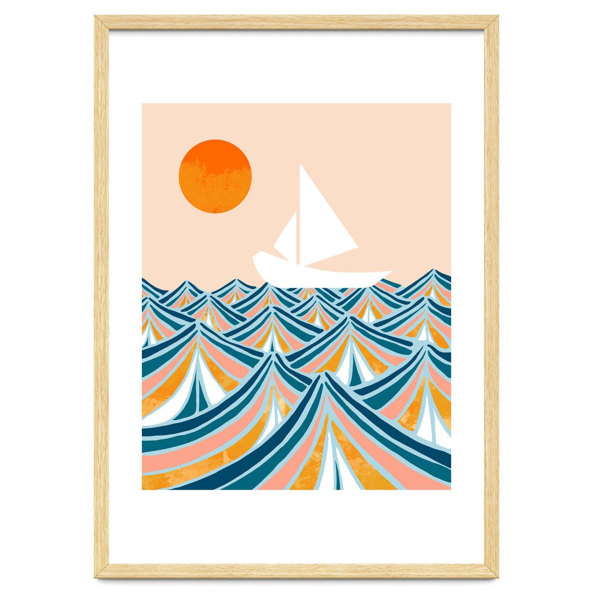 Set Sail, Ocean Boat Sailing Travel, Sea Cruise Summer Waves, Graphic Design Bohemian Modern Eclectic